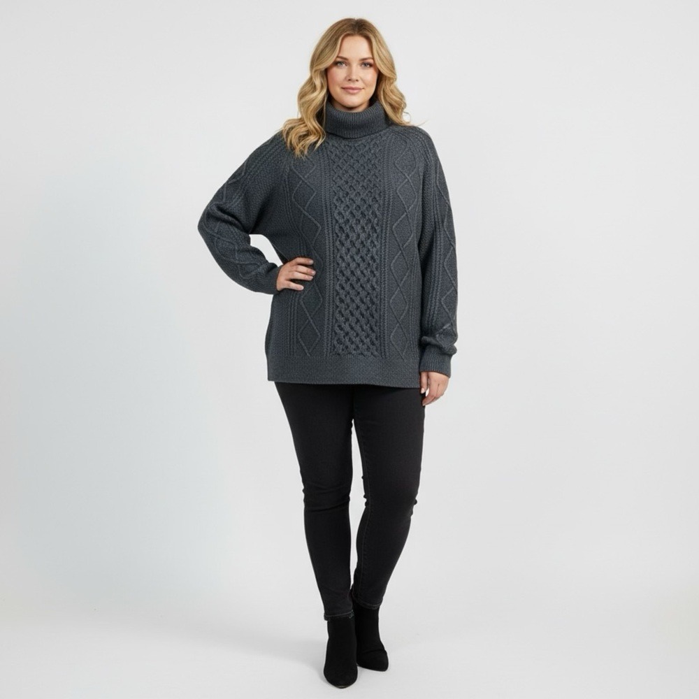 Wind‎ River Heritage Charcoal Turtleneck Sweater Cotton Knit Chunky Pullover XL